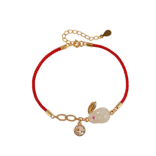 Buddha Gift 925 Sterling Silver Year of the Rabbit Hetian White Jade Luck Blessing Red String Bracelet