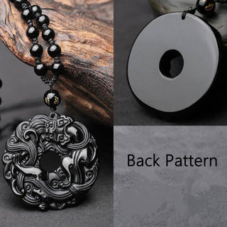 Buddha Gift Natural Black Obsidian Peace Buckle Pixiu Purification Necklace Pendant