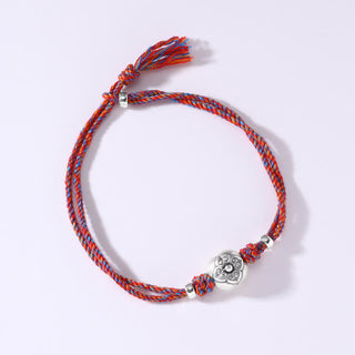 Buddha Gift 999 Sterling Silver Persimmon Luck Multicolored Braided Bracelet