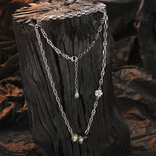 Buddha Gift 925 Sterling Silver Retro Tang Dynasty Flower Design Luck Energy Chain Necklace Pendant