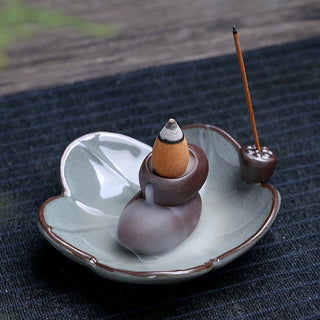 Buddha Gift Lotus Plum Blossom Square Ceramic Spiritual Backflow Incense Burner