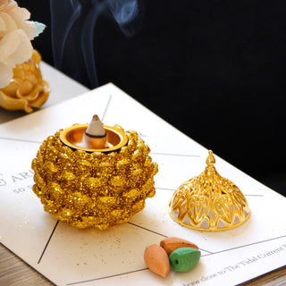 Buddha Gift Gold Pine Cone Pattern Spiritual Rituals Mini Incense Burner Home Tabletop Decor