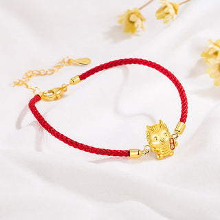 Buddha Gift 925 Sterling Silver Year Of The Dragon Lucky Golden Dragon Strength Red Rope Chain Bracelet