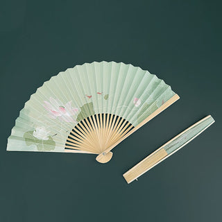 Buddha Gift Lotus Flowers Leaf Koi Fish Handheld Paper Bamboo Folding Fan