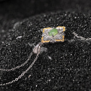 Buddha Gift 925 Sterling Silver Plated Gold Hetian Cyan Jade Rhombus Design Luck Healing Necklace Pendant