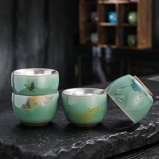 Buddha Gift Butterfly Goldfish Lotus Koi Fish Ceramic Teacup Kung Fu Tea Cup 120ml