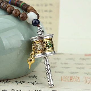 Buddha Gift Tibetan Om Mani Padme Hum Prayer Wheel Rotation Vajra Wood Necklace Pendant