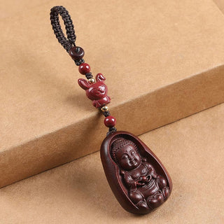 Buddha Gift Small Leaf Red Sandalwood Buddha Cinnabar Chinese Zodiac Amulet Protection Key Chain