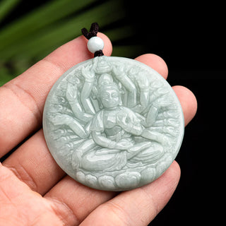 Buddha Gift Thousand-Hand Kwan Yin Avalokitesvara Jade Blessing String Necklace Pendant