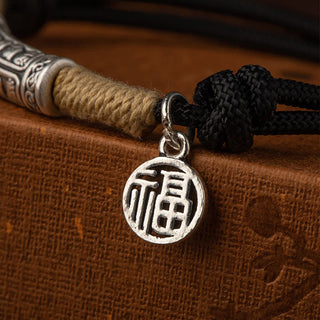 Buddha Gift 999 Sterling Silver Tibet Handmade Om Mani Padme Hum Fu Character TopRank Character Luck Braided Bracelet