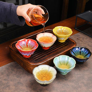 Buddha Gift 6Pcs Plum Blossom Petal Pattern Chinese Jianzhan Kiln Change Ceramic Teacup Kung Fu Tea Cup Bowl With Gift Box