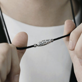 Buddha Gift 999 Sterling Silver Nine-Eye Dzi Bead Pattern Protection Rope Necklace Pendant