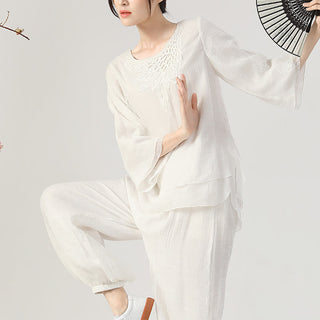 Buddha Gift 2Pcs Long Sleeve Frog-Button Meditation Prayer Zen Practice Tai Chi Uniform Clothing Women's Set