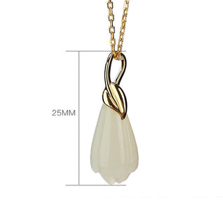 Buddha Gift 925 Sterling Silver Plated Gold Natural Hetian Jade Magnolia Flower Abundance Necklace Pendant