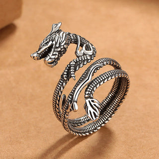 Buddha Gift Vintage Dragon Pattern Copper Strength Ring