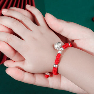 Buddha Gift 925 Sterling Silver Handmade Fu Character Lucky Money Bag Chinese Lock Charm Bell Lotus Copper Coin King Kong Knot Braided Kids Bracelet
