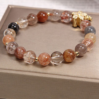 Buddha Gift Multicolored Rutilated Quartz Citrine Wealth Protection Flower Bracelet