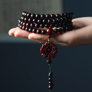 Buddha Gift Tibetan Small Leaf Red Sandalwood Lotus Mala Balance Bracelet