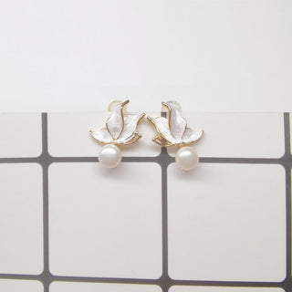 Buddha Gift 925 Sterling Silver Posts Copper Plated Gold Natural Pearl Bead Butterfly Wisdom Stud Earrings