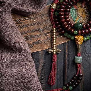 Buddha Gift Natural Tibet 108 Mala Beads Purple Bodhi Seed Hetian Cyan Jade Copper Dorje Peace Bracelet