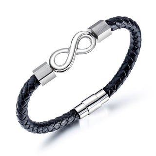 Buddha Gift Endless Knot Titanium Steel Infinity Leather Weave Balance Bracelet