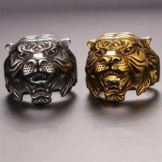 Buddha Gift Men's Animal Tiger Head Titanium Steel Balance Calm Punk Rock Biker Ring