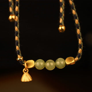 Buddha Gift Handcrafted Hetian Jade Lotus Charm Luck Braided Bracelet