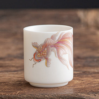 Buddha Gift Koi Fish White Porcelain Ceramic Teacup Kung Fu Tea Cup