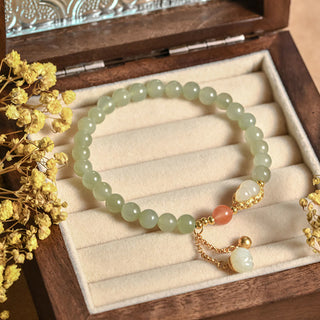 Buddha Gift 925 Sterling Silver Hetian Jade Gourd Lotus Abundance Luck Bracelet