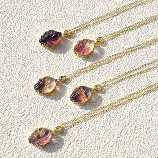 Buddha Gift Natural Colorful Fluorite Nine Tailed Fox Protection Necklace Pendant