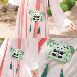 Buddha Gift Embroidery Lucky Panda Cat Shiba Inu Deer Rabbit Fox Flower Cute Animal Hanfu Bag Crossbody Bag Shoulder Bag