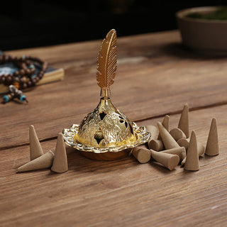 Buddha Gift Gold Gourd Star Feather Spiritual Meditation Mini Alloy Metal Incense Burner
