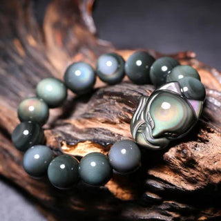 Buddha Gift Rainbow Obsidian Fox Healing Positive Bracelet