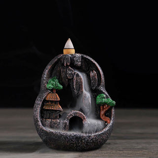 Buddha Gift Mountain Bridges Pattern Meditation Resin Backflow Incense Burner