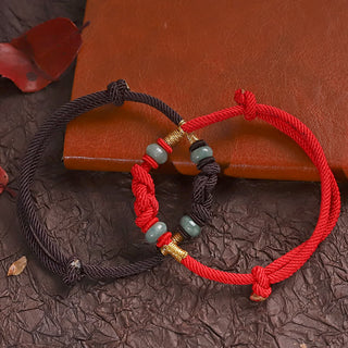 Buddha Gift Red String Jade Luck Fortune Knot Braided Couple Bracelet