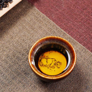 Buddha Gift 12 Chinese Zodiac Pattern Ceramic Teacup Kung Fu Jian Chinese Zhan Tea Cup 73ml