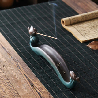 Buddha Gift Double Koi Fish Mountain Healing Ceramic Stick Incense Burner Decoration