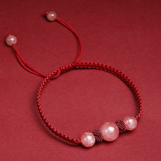 Buddha Gift Natural Strawberry Quartz Crystal Love Red String Weave Bracelet Anklet
