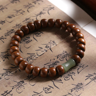 Buddha Gift Natural Abelia Biflora Wood Hetian Jade Bamboo Bead Warding Off Evil Spirits Bracelet