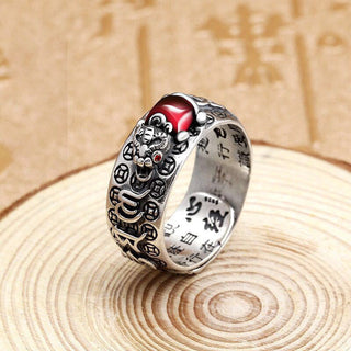 Buddha Gift Genstone PiXiu Feng Shui Frog Vajra Dorje Heart Sutra Wealth Adjustable Ring