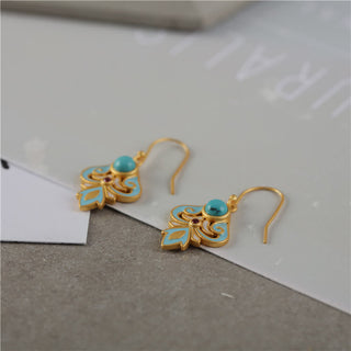 Buddha Gift Copper Enamel Turquoise Positive Drop Earrings
