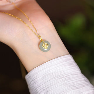 Buddha Gift 925 Sterling Silver Natural Hetian Jade Cyan Jade Luck Laughing Buddha Butterfly Necklace Pendant