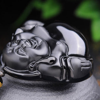 Buddha Gift Laughing Buddha Black Obsidian Transformation Pendant Necklace