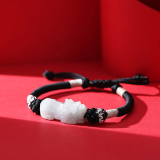 Buddha Gift Handmade Natural Jade PiXiu Luck Prosperity Braided String Bracelet