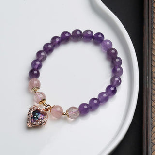 Buddha Gift Natural Amethyst Strawberry Quartz Crystal Fortune Bracelet