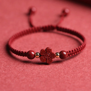 Buddha Gift Four Leaf Clover Five-petal Flower Cinnabar Blessing Red String Bracelet