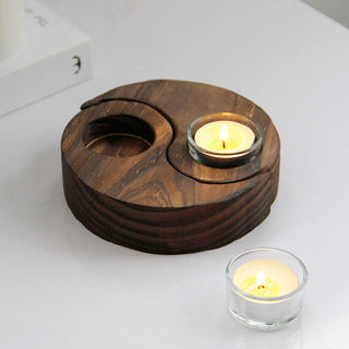 Buddha Gift Yin Yang Wood Candle Holder Meditation Rituals Use Items