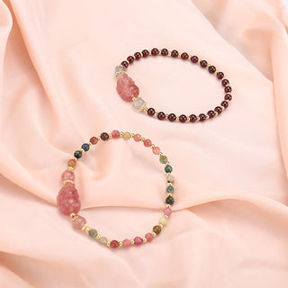 Buddha Gift Natural Tourmaline Garnet Strawberry Quartz PiXiu Moonstone Protection Bracelet