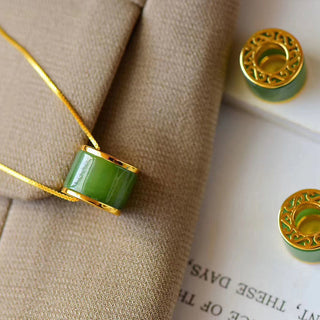 Buddha Gift Round Cyan Jade Luck Necklace Pendant