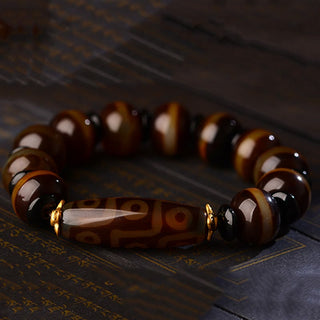 Buddha Gift Tibetan Natural Nine-Eye Dzi Bead Agate Wealth Blessings Bracelet